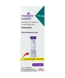 Mounjaro 7.5mg injection pen by Eli Lilly, single-use prefilled injector for weight management and type 2 diabetes treatment. Calpe Pharmacy Gibraltar.