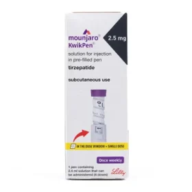 Mounjaro 2.5mg injection pen by Eli Lilly, single-use prefilled injector for weight management and type 2 diabetes treatment. Calpe Pharmacy Gibraltar.
